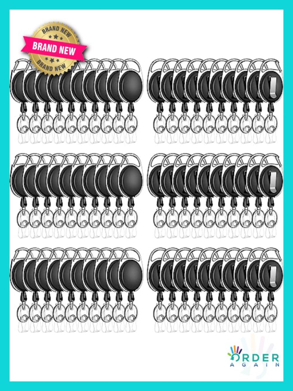 60 Pack Retractable ID Badge Holders with Carabiner and Belt Clip